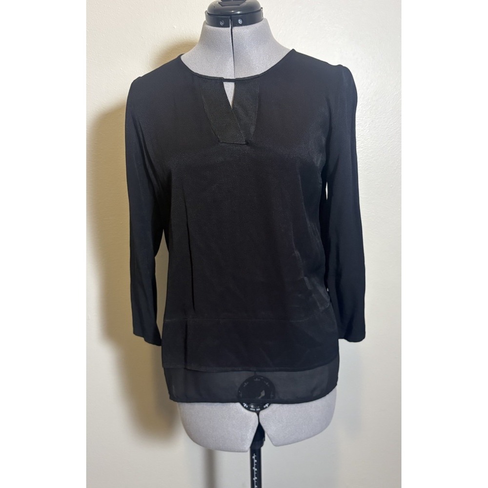 Massimo Dutti Black Top Blouse Sheer L Minimal Casual Classy 80s Influence